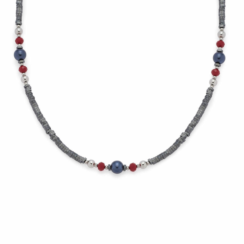 Leonardo Jewels Necklace Generoso Darlins, stainless steel chain, chain, jewelry, stainless steel, glass, hematite, pearl, blue-black, 42 ​​cm, 016685