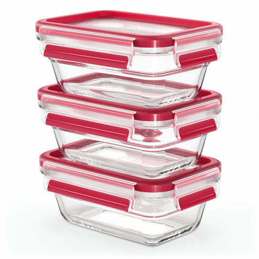 EMSA Clip &amp; Close GLASS food storage containers, set of 3, food storage container, storage container, transparent / red, 0.45 L, N10511