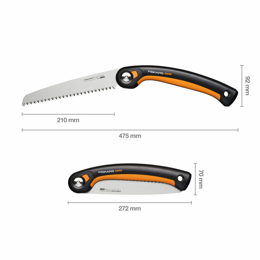 Fiskars folding saw Plus SW69, hand saw, steel, plastic, black, orange, 1067553