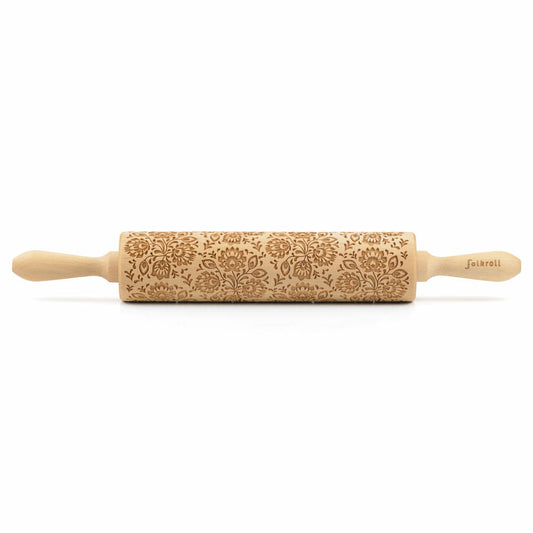 Folkroll rolling pin Folk Floral, large, 43 cm, rolling pin, embossing roll, pattern, motif, roll, beech wood, 330210