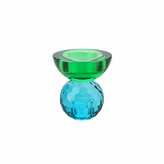 Gift Company Candle Holder / Tealight Holder Sari Ball Cabochon, Candlestick, Glass, Blue / Green, H 9 cm, 1163201008