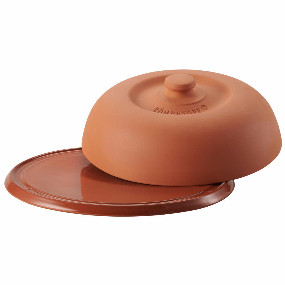 Römertopf climate snack plate, with cloche, plate, serving plate, sausage plate, serving plate, clay, terracotta, 2 418 05