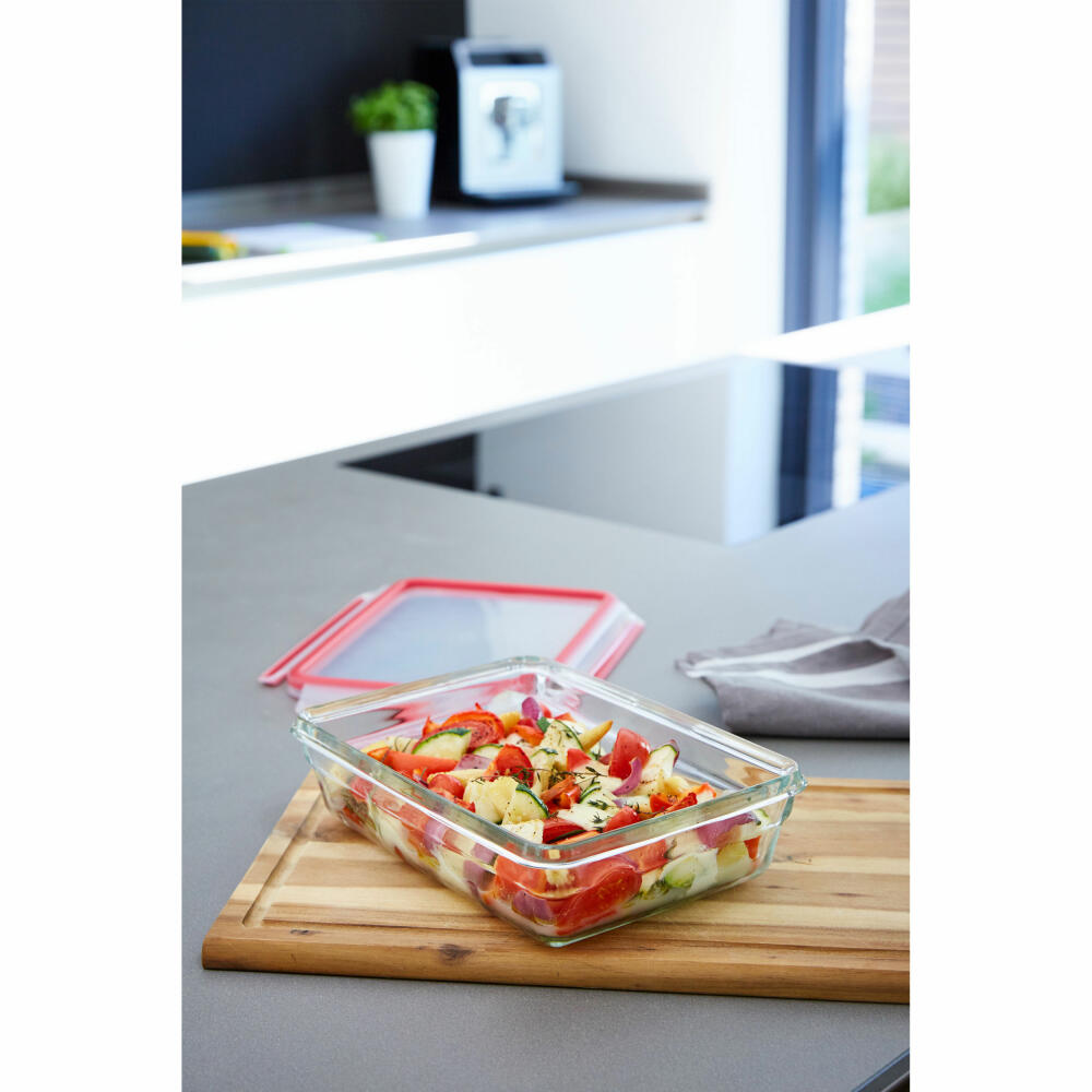 EMSA Clip &amp; Close GLASS food storage container, storage container, transparent / red, 0.1 L, N10401