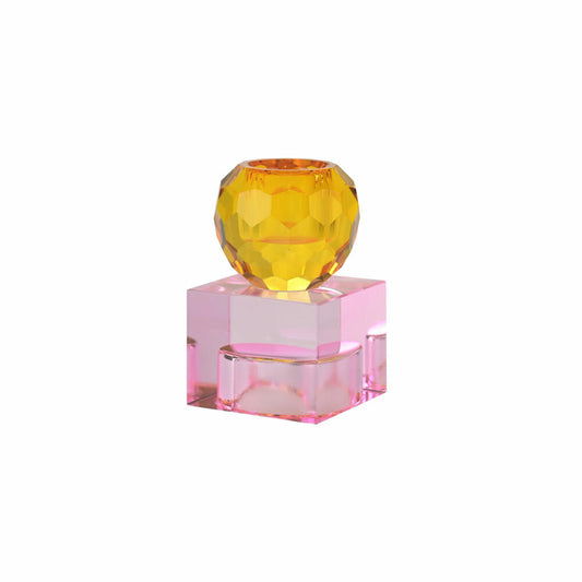 Gift Company Candle Holder / Tealight Holder Sari Ball Cube, Candle Holder, Glass, Orange / Light Pink, H 8 cm, 1163001012