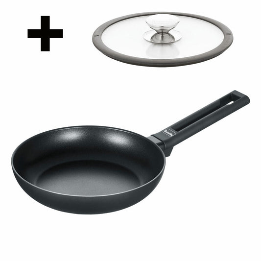 Berndes Alu Induction Frying Pan Set with Glass Lid, Pan, Non-Stick Coating, Aluminium, Black, Ø 20 cm