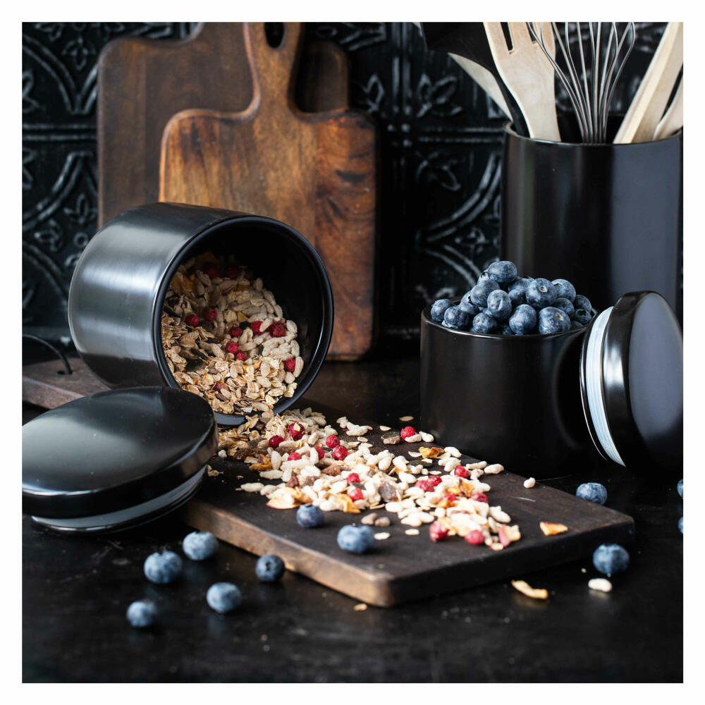 Maxwell & Williams Epicurious Vorratsdosen, 3er Set, Aufbewahrungsdose, Porzellan, Schwarz, 600 ml, IA0055