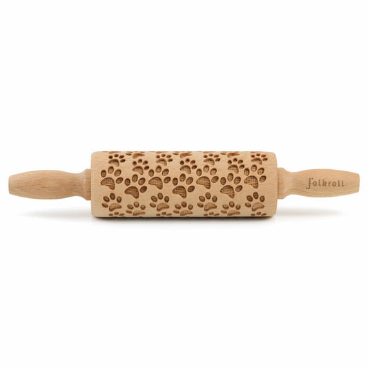 Folkroll rolling pin dog paws, junior, 23 cm, rolling pin, embossing roller, pattern, motif, roll, beech wood, 330548