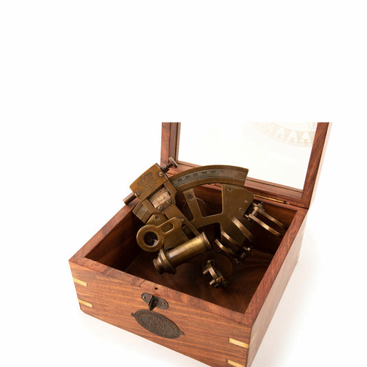 Authentic Models Sextant in wooden box, desk decoration, metal, acacia wood, KA032