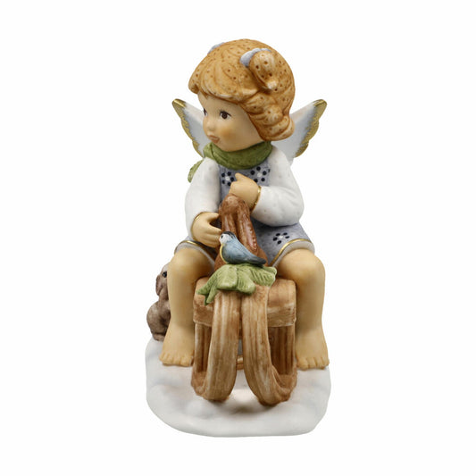 Goebel Angel Funny Sleigh Ride, Decorative Figure, Biscuit Porcelain, Colorful, 9.5 cm, 11751081