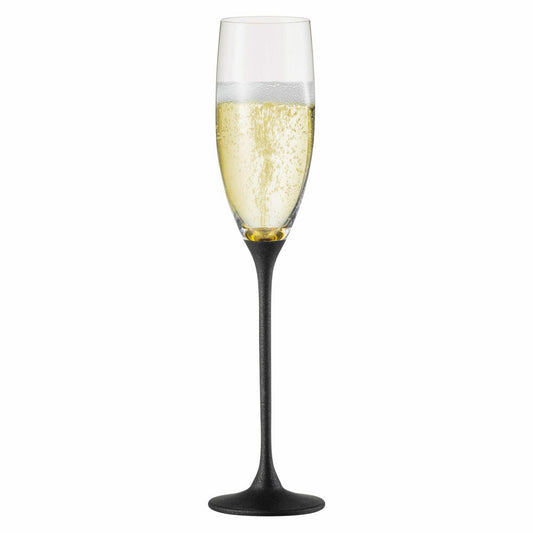 Eisch Sektglas 2er Set GS Champagner Exklusiv, Sektkelch, Sektflöte, Kristallglas, Gold, Schwarz, 180 ml, 47750078