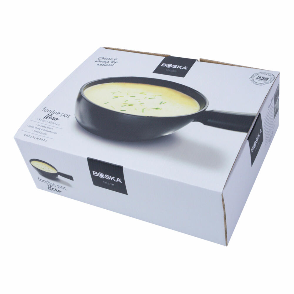 Boska Fondue Topf Nero, Keramiktopf, Fonduetopf, Fondueschale, Steingut, Schwarz, 1 L, 853552