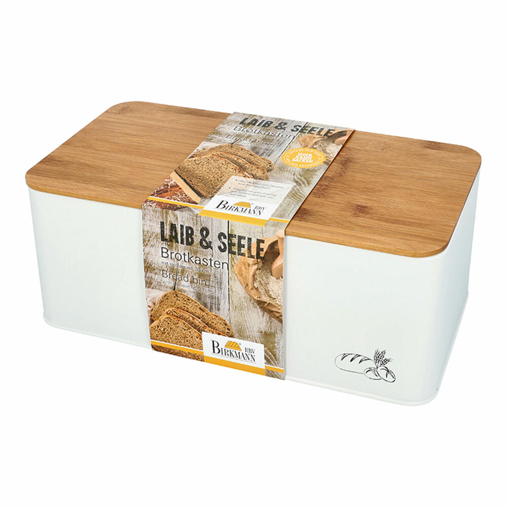 Birkmann Laib &amp; Seele bread box, with lid, bread box, bread container, metal / bamboo, 33 x 18 x 13 cm, 310209