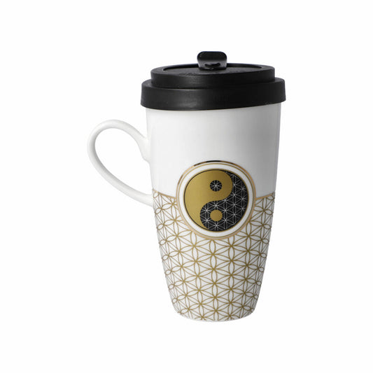 Goebel Mug To Go Blume des Lebens Weiß, Trinkbecher, Kaffeebecher, Yin Yang, Fine Bone China, Weiß-Gold, 23500641