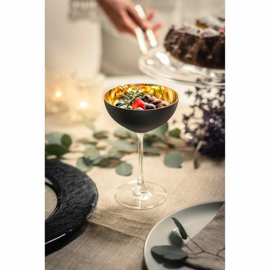 Eisch Dessertschalen Cosmo Gold, 2er Set, Dessert Schale, Cocktailschale, Kristallglas, Gold / Schwarz, 250 ml, 70555181