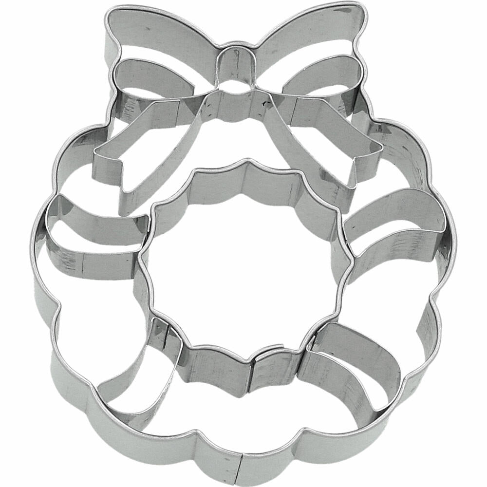 Birkmann Christmas wreath cookie cutter, with internal embossing, cookie cutter, cookie shape, biscuit, biscuits, stainless steel, 7.5 cm, 198975