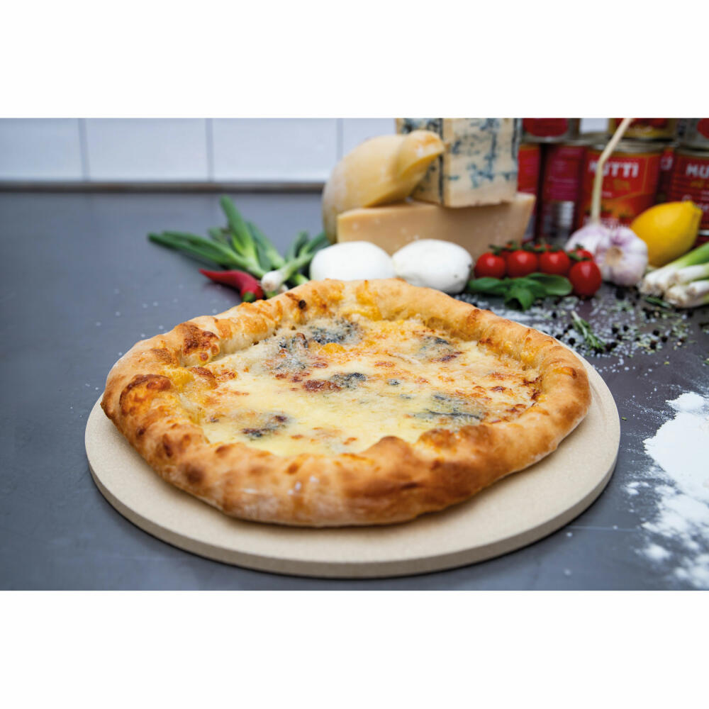 Boska Pizza Stein Deluxe Rund, Pizzastein, Pizza-Backstein, Pizzaplatte, Cordierit, Crème, 29 cm, 320512