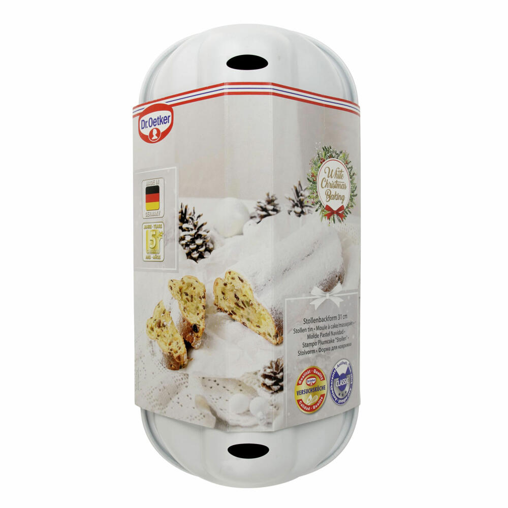 Dr. Oetker Stollenbackform White Christmas Baking, Backform, Stollenform, Stahlblech, Weiß, 1398