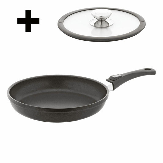 Berndes Vario Click Induction frying pan set with glass lid, pan, non-stick coating, cast aluminum, black, Ø 28 cm