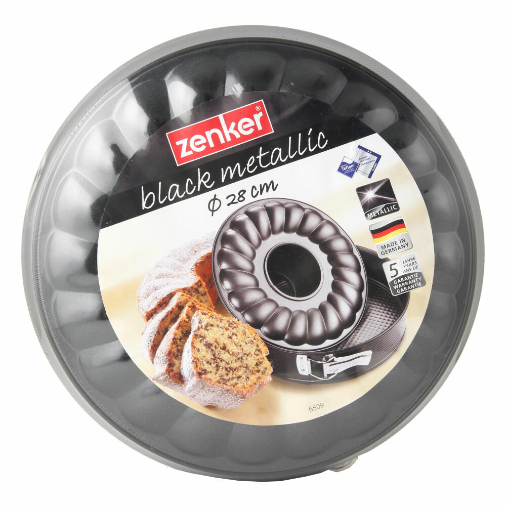 Zenker Black Metallic Springform mit Flach- und Rohrboden, Spring Form, Backform, Kuchenform, Stahlblech mit Antihaftbeschichtung / Antihaft Classic, Schwarz, Ø 28 cm, 6509