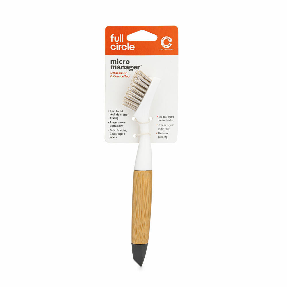 Full Circle Home Cleaning Brush Micro Manager, Crevice Brush, Bamboo, Recycled Plastic, FC17132W