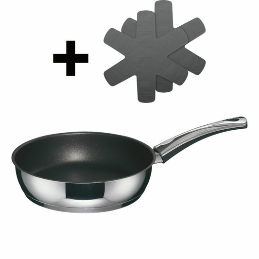 Berndes Injoy Special Edition Sauté Pan Set with 2x Silicone Pan Protectors, Pan, Non-Stick Coating, Stainless Steel, Silver / Black, Ø 20 cm