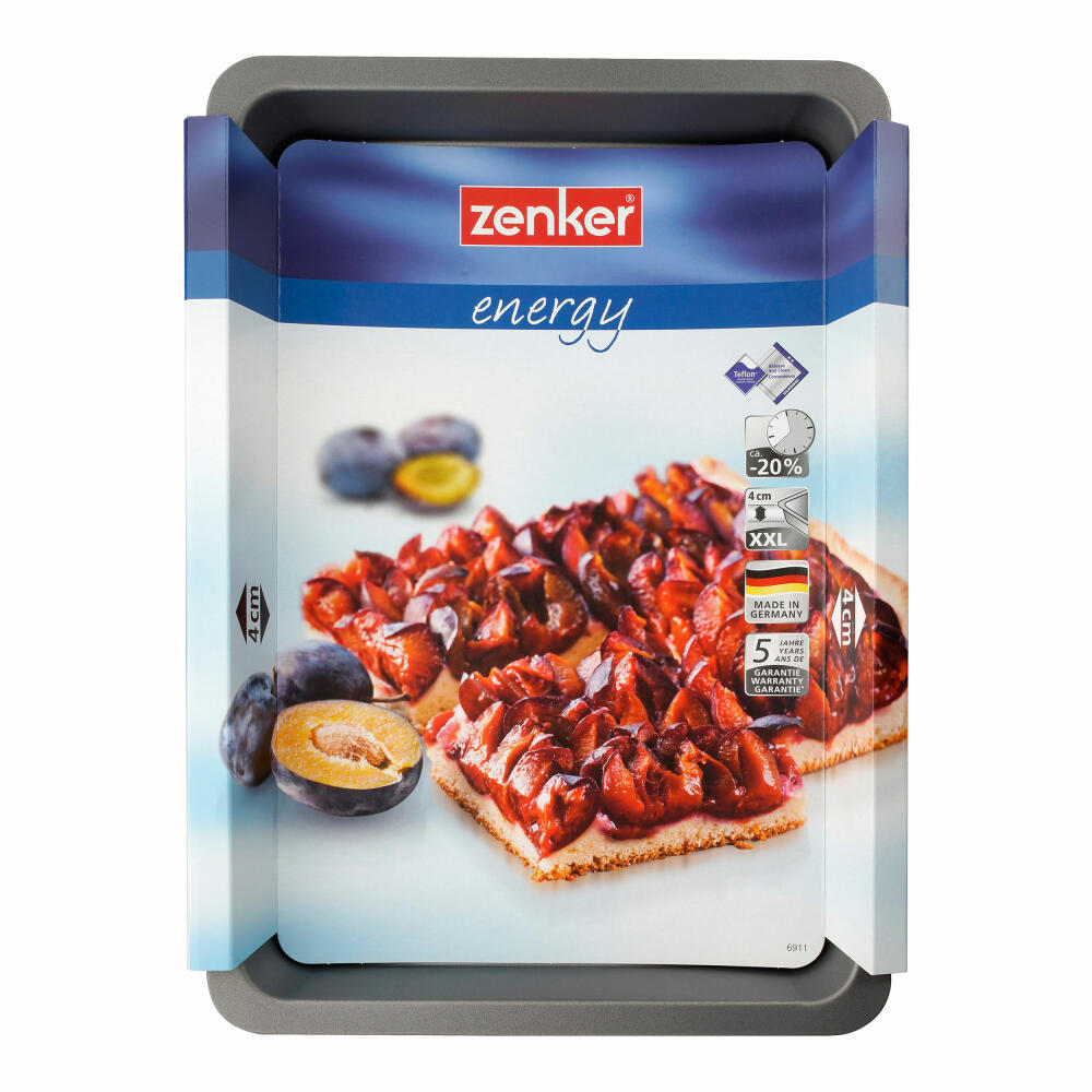 Zenker Energy Pflaumenkuchenbackblech, Kuchen Backblech, Kuchenblech, Back Blech, Backform, Kuchenform, Silber / Anthrazit, L 42 cm, 6911