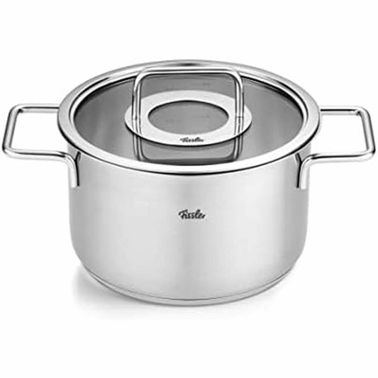 Fissler Topf-Set Pure 4-tlg. mit Glasdeckeln, 3 Kochtöpfe + Bratentopf, Edelstahl, Silbern, 086-115-04-000