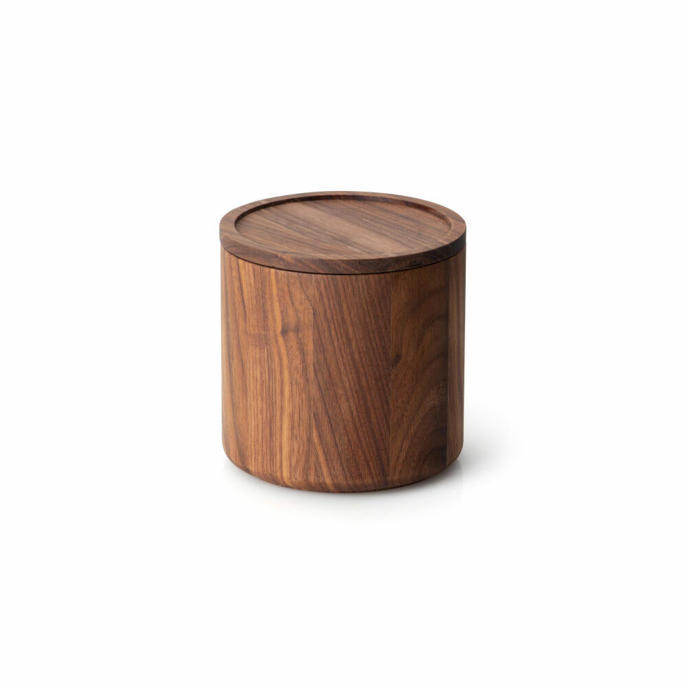 Continenta tin, storage tin, wooden tin, storage container, walnut wood, Ø 13 x 13 cm, 4173