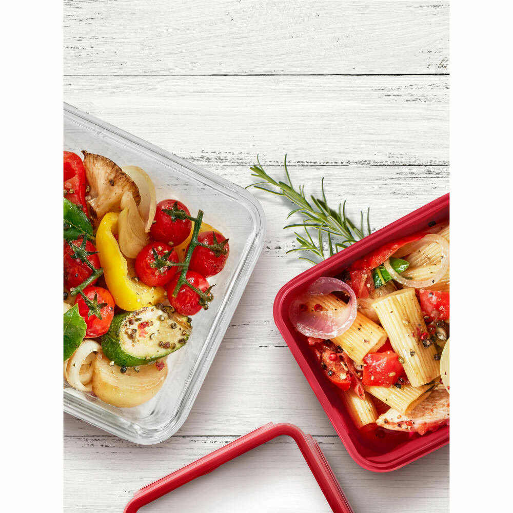 Emsa CLIP &amp; MICRO microwave container square, lunch box, food storage container, plastic, red, 1.3 L, N1060400