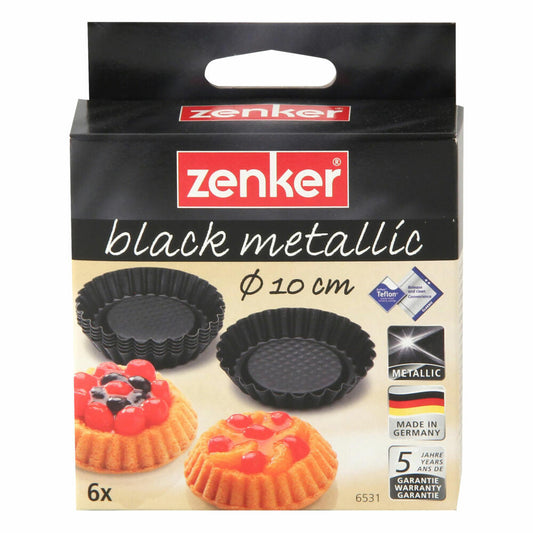 Zenker Black Metallic Tortelettförmchen, 6er Set, Tortelett Förmchen, Backform, Kuchenform, Antihaft Classic, Schwarz, Ø 10 cm, 6531