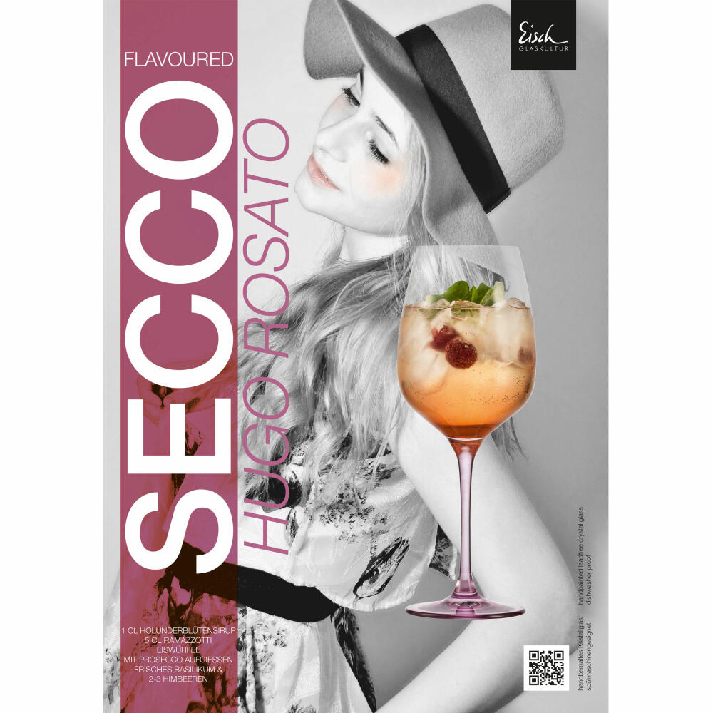 Eisch Hugoglas 2er Set Secco Flavoured, mit pinkem Fuß, Aperitifglas, Kristallglas, Rosé, 710 ml, 15004021