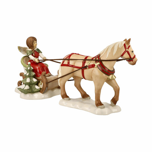 Goebel Angel Winter Sleigh Ride, Decorative Figure, Stoneware, Colorful, 17 cm, 66704431