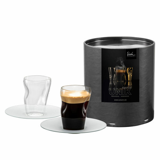 Eisch Espressoglas 2er Set Unik Satin, mit Untertassen, Espressotasse, Glas, Satiniert, 100 ml, 30013203