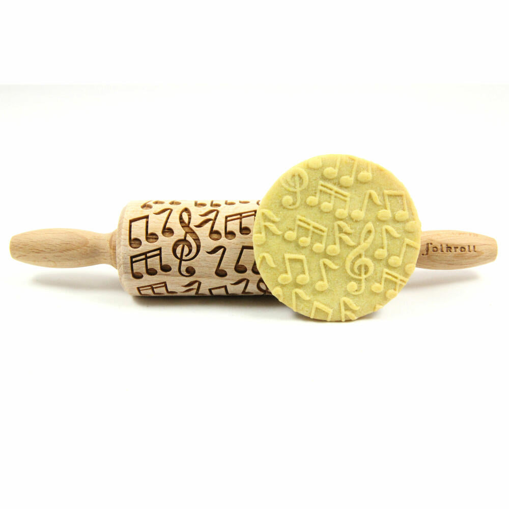 Folkroll rolling pin music, junior, 23 cm, rolling pin, embossing roll, pattern, motif, roll, beech wood, 332849