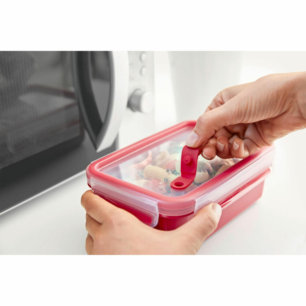 Emsa CLIP &amp; MICRO microwave container square, lunch box, food storage container, plastic, red, 1.3 L, N1060400