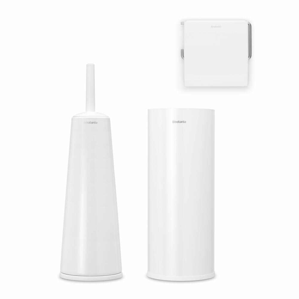 Brabantia ReNew toilet accessory set 3-piece, brush, dispenser, roll holder, steel, plastic, white, 280627