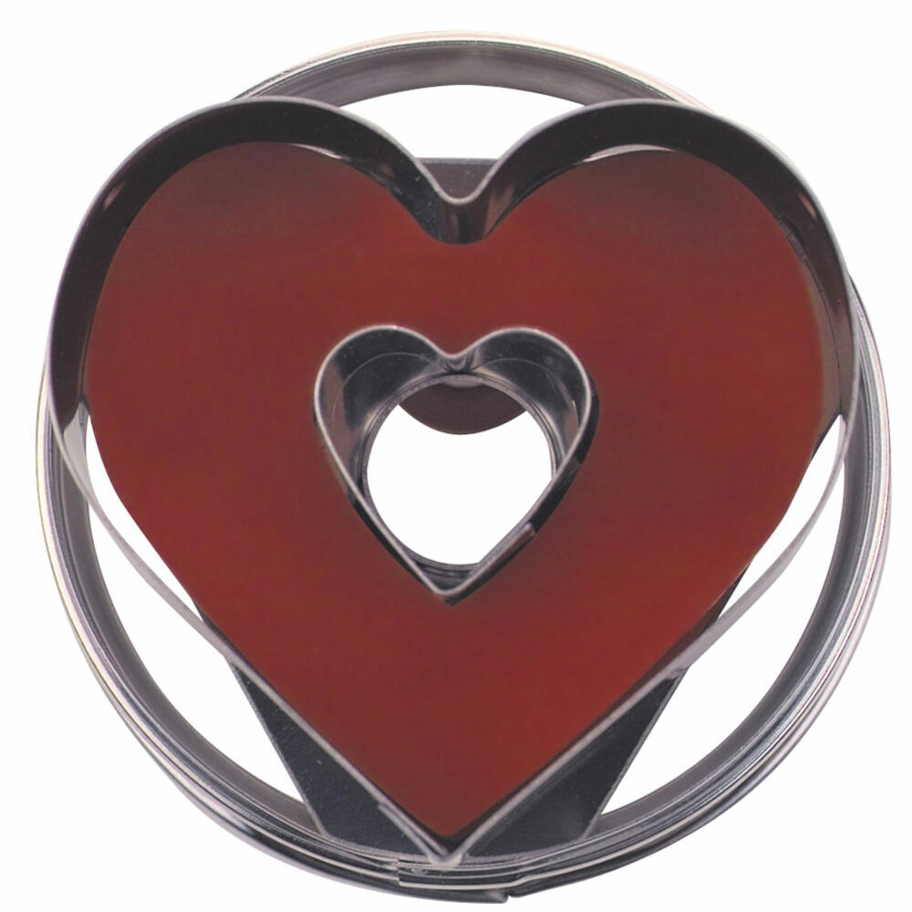 Städter Linzer cookie cutter with ejector heart with inner heart, cookie cutter, cookie mold, biscuit, cookies, detachable, stainless steel, Ø 4.8 cm, 966353