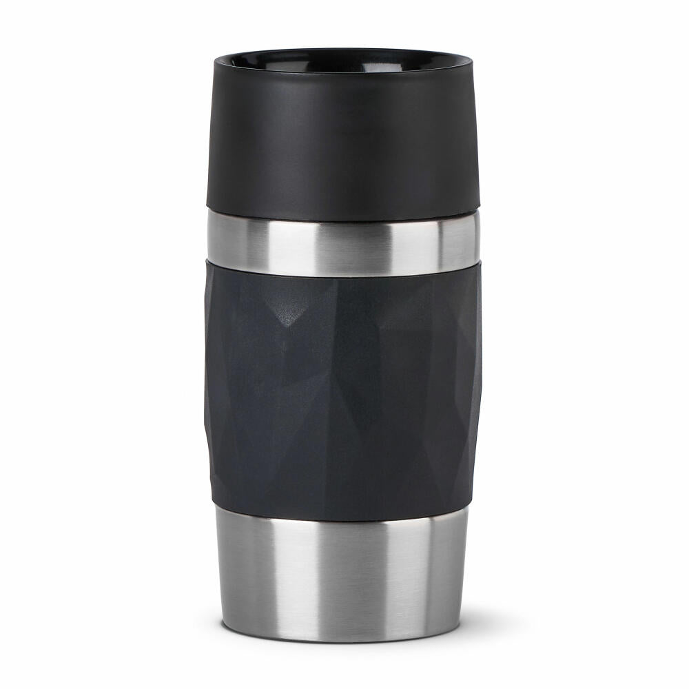 Emsa Isolierbecher Travel Mug Compact, Thermobecher, To-Go-Becher, Edelstahl, Schwarz, 300 ml, N2160100