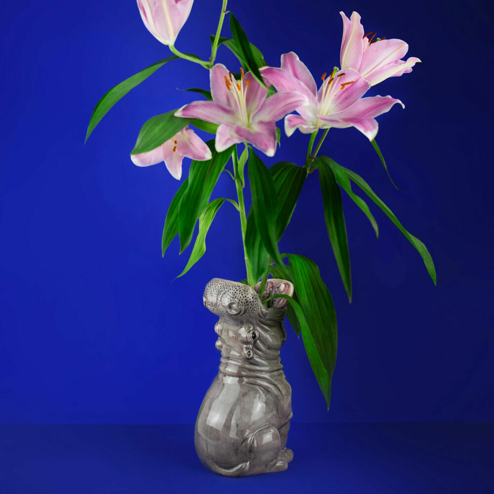 Donkey Products Vase Hungry Hippo, Dekovase, Blumenvase, Dolomit, Grau, 29 cm, 210738