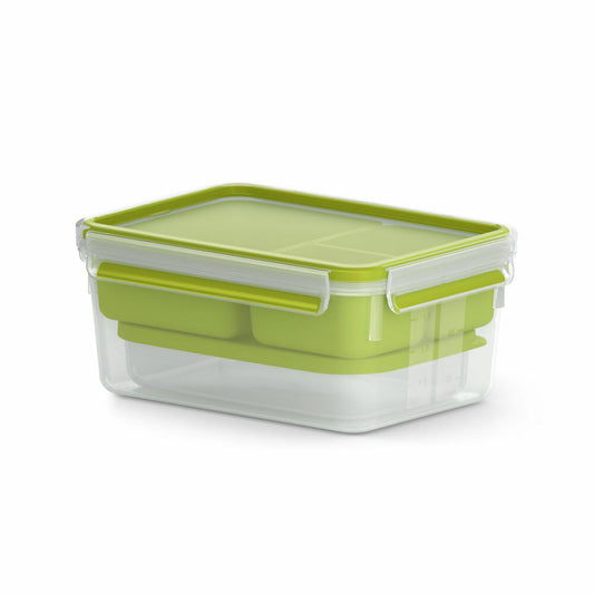 Emsa Lunchbox Clip & Go XL, Speisebehälter mit 3 Einsätzen, Brotdose, Kunststoff, Grün, 2.2 Liter, N1071600