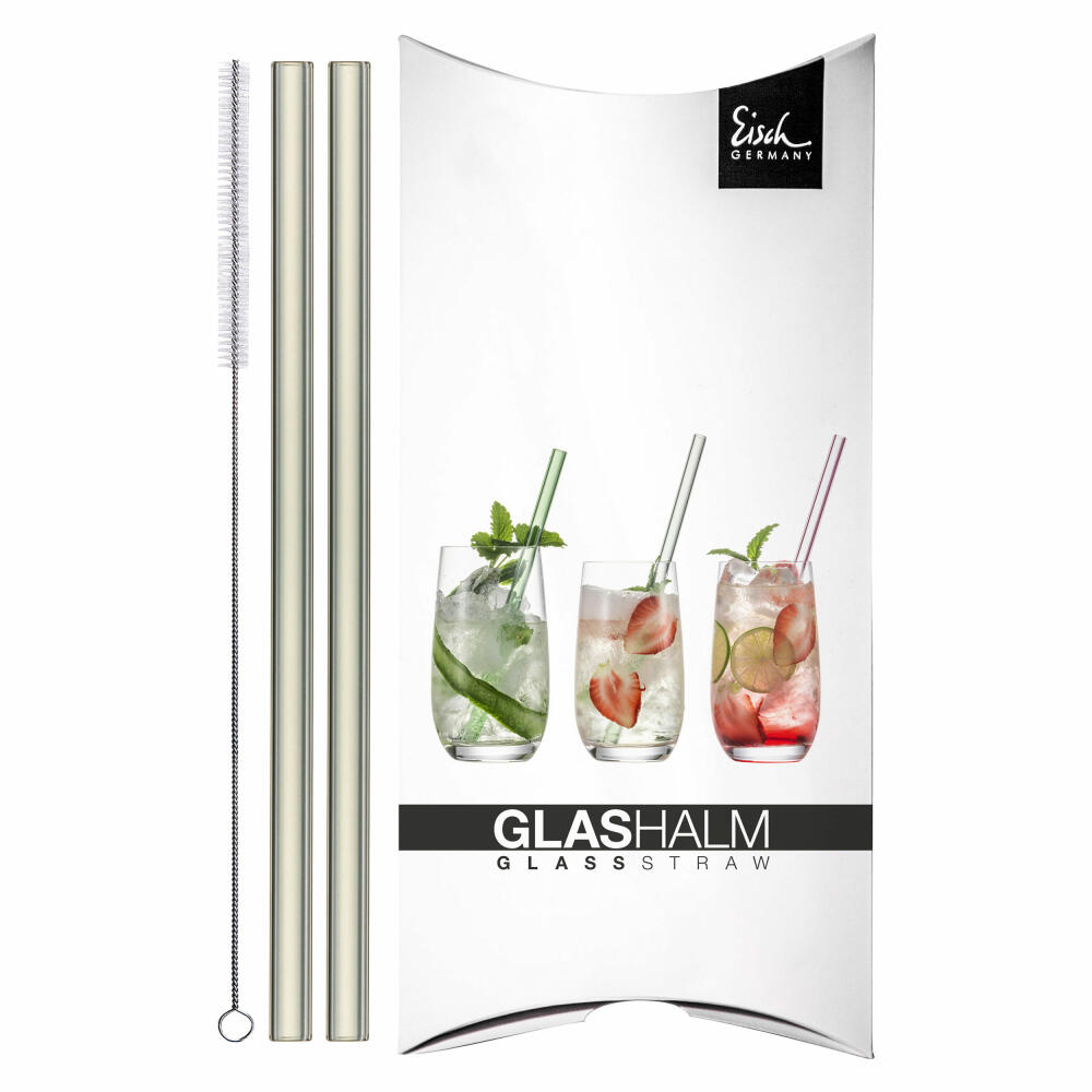 Eisch Glashalm 2er Set Gentleman Grau, mit Bürste, Glastrinkhalme, Glas, Grau, 20 cm, 86599812