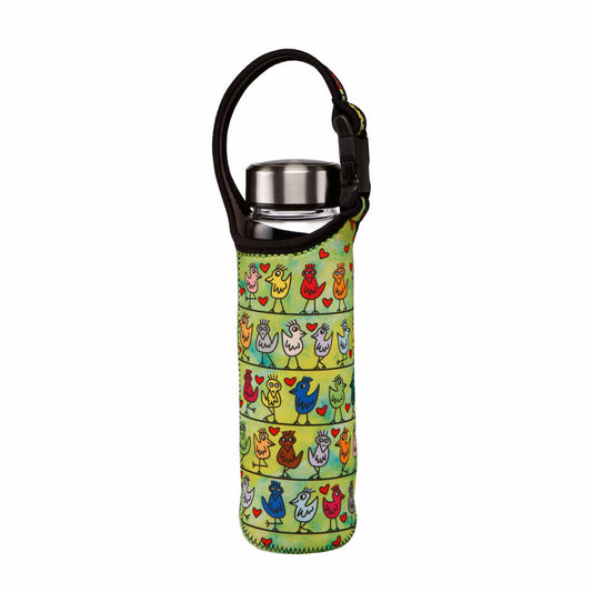 Goebel drinking bottle James Rizzi - Birds on a Love Wire, Pop Art, glass bottle with neoprene cover, glass combination, colorful, 700 ml, 26103021