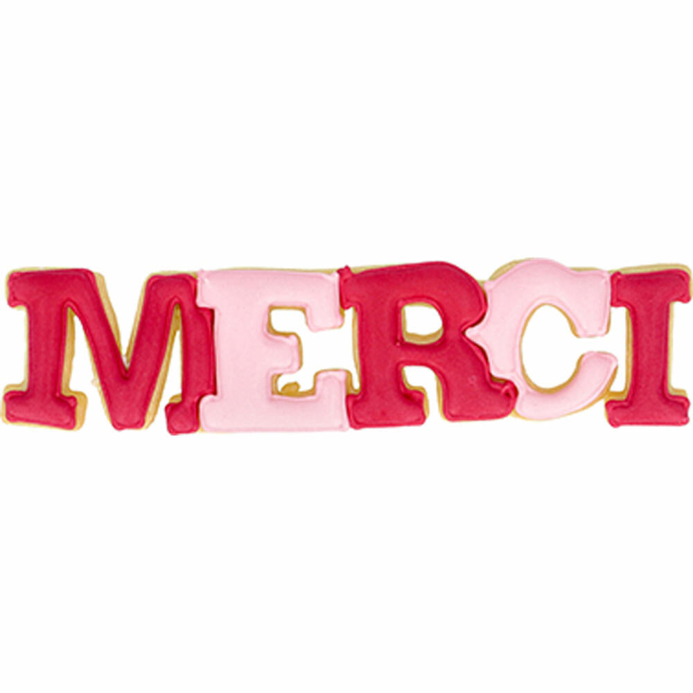 Birkmann cookie cutter lettering Merci, cookie cutter, cookie shape, biscuit, biscuits, stainless steel, 15 cm, 198876