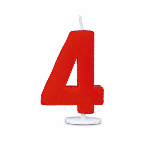 Städter candles number 4, with holder, number, birthday candles, cake candles, birthday, candle, red, 4.5 cm, 910614