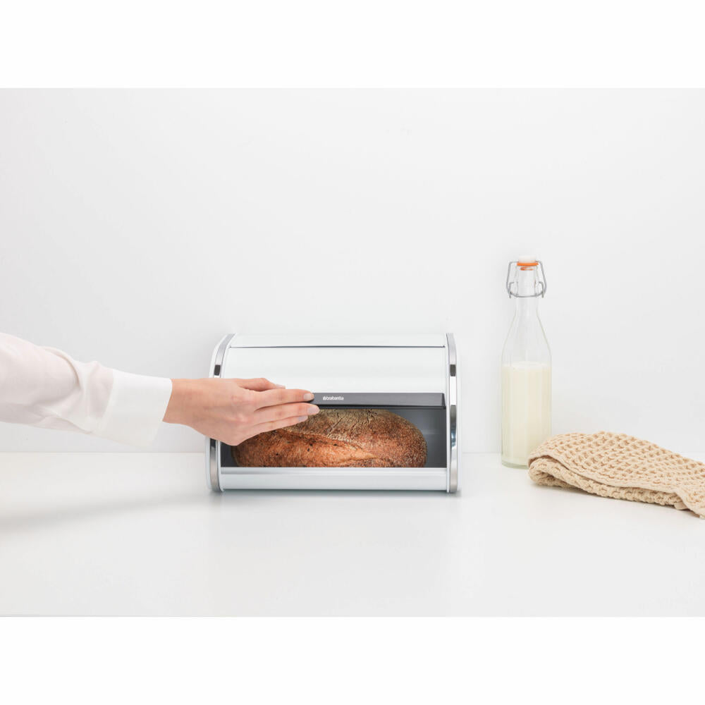 Brabantia Single Rollbrotkasten Fresh White, Brotkasten, Brotbox mit Rolltür, Stahl, Weiß, 306044