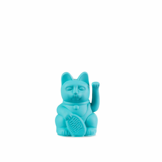 Donkey Products Lucky Cat Mini Maneki Neko, waving cat, lucky charm, plastic, turquoise, 9.8 cm, 330475