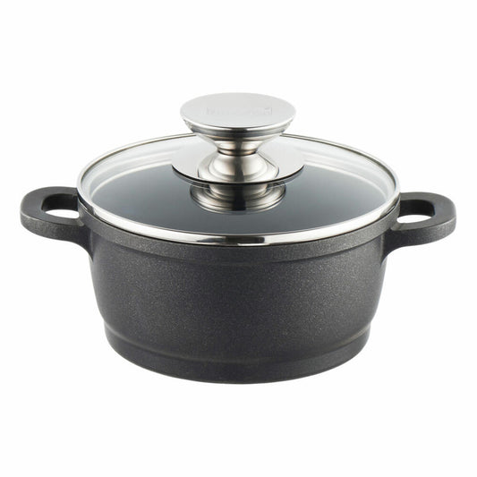 Berndes Vario Click Induction cooking pot with glass lid, pot with lid, non-stick coating, cast aluminum, black, Ø 16 cm, 031141