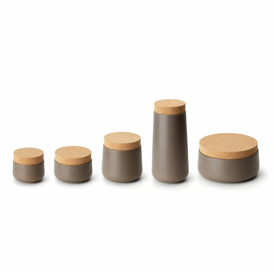 Continenta Keramikdose mit Korkdeckel, Vorratsdose, Aufbewahrungsbehälter, Vorratsbox, Keramik / Kork, Matt Taupe, Ø 20 x 12 cm, 3830