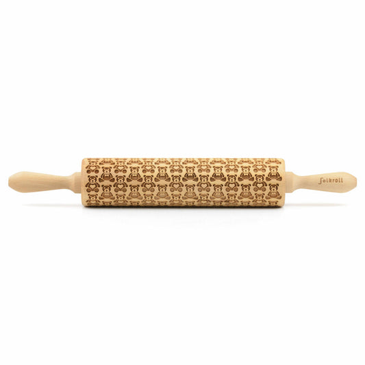 Folkroll rolling pin teddy bears, large, 43 cm, rolling pin, embossing roll, pattern, motif, roll, beech wood, 331453