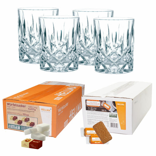 Konferenzraum-Bundle Erstausstattung Crystal, 12 Kristallglas-Tumbler + Zuckerwürfel + Gebäck